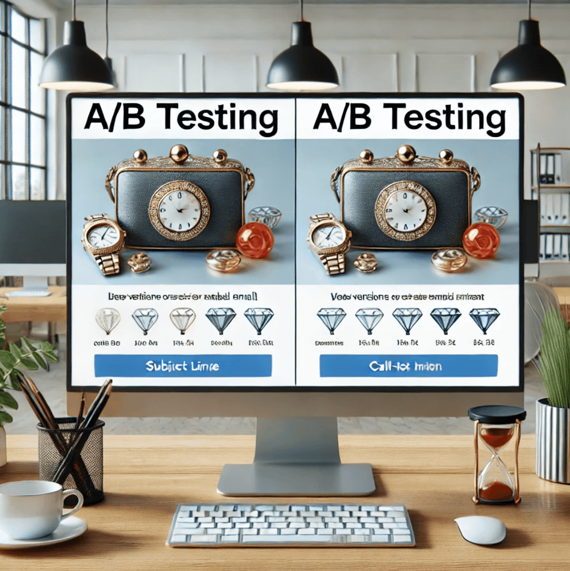 A/B testing results showing email performance comparison.